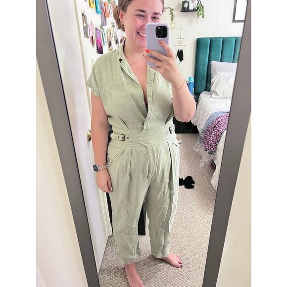 LAUREN RALPH LAUREN Green Linen Blend Notched Lapels Utility Jumpsuit size 8 - Picture 13 of 15